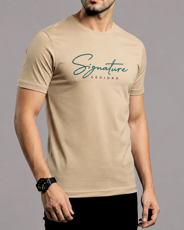 Beige Printed T-Shirt/Tee for Men – Cotton Jersey Fabric (Code 5613)