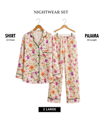 Light Green Women’s Floral Printed Satin Silk Pajama Set (Code 5683)