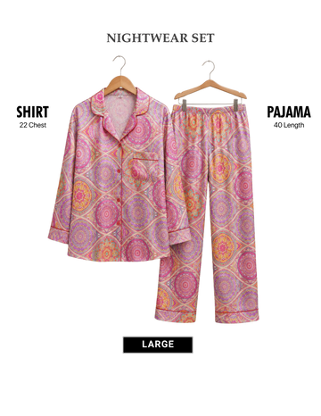 Pink Women’s Floral Printed Satin Silk Pajama Set (Code 5684)