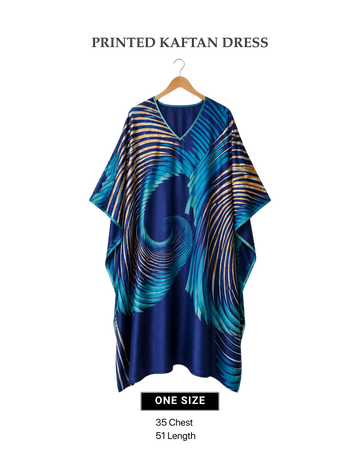Royal Blue Printed Satin Silk Kaftan Dress (Code 5682)
