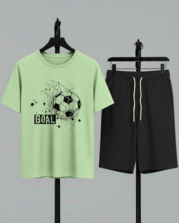 Light Green T-Shirt Printed Black Shorts– Comfortable Wear (Code 4754)