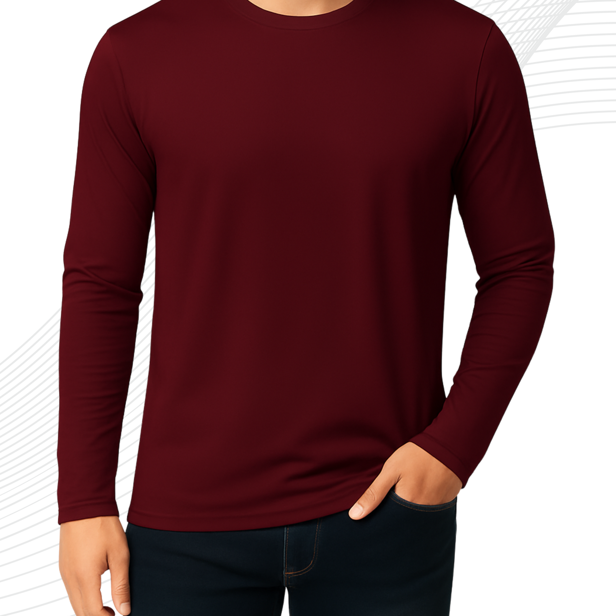 Maroon Men’s Full Sleeves Tee – Jersey Fabric, Classic Fit, Everyday Comfort (3544)