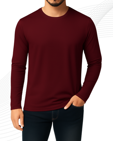 Maroon Men’s Full Sleeves Tee – Jersey Fabric, Classic Fit, Everyday Comfort (3544)