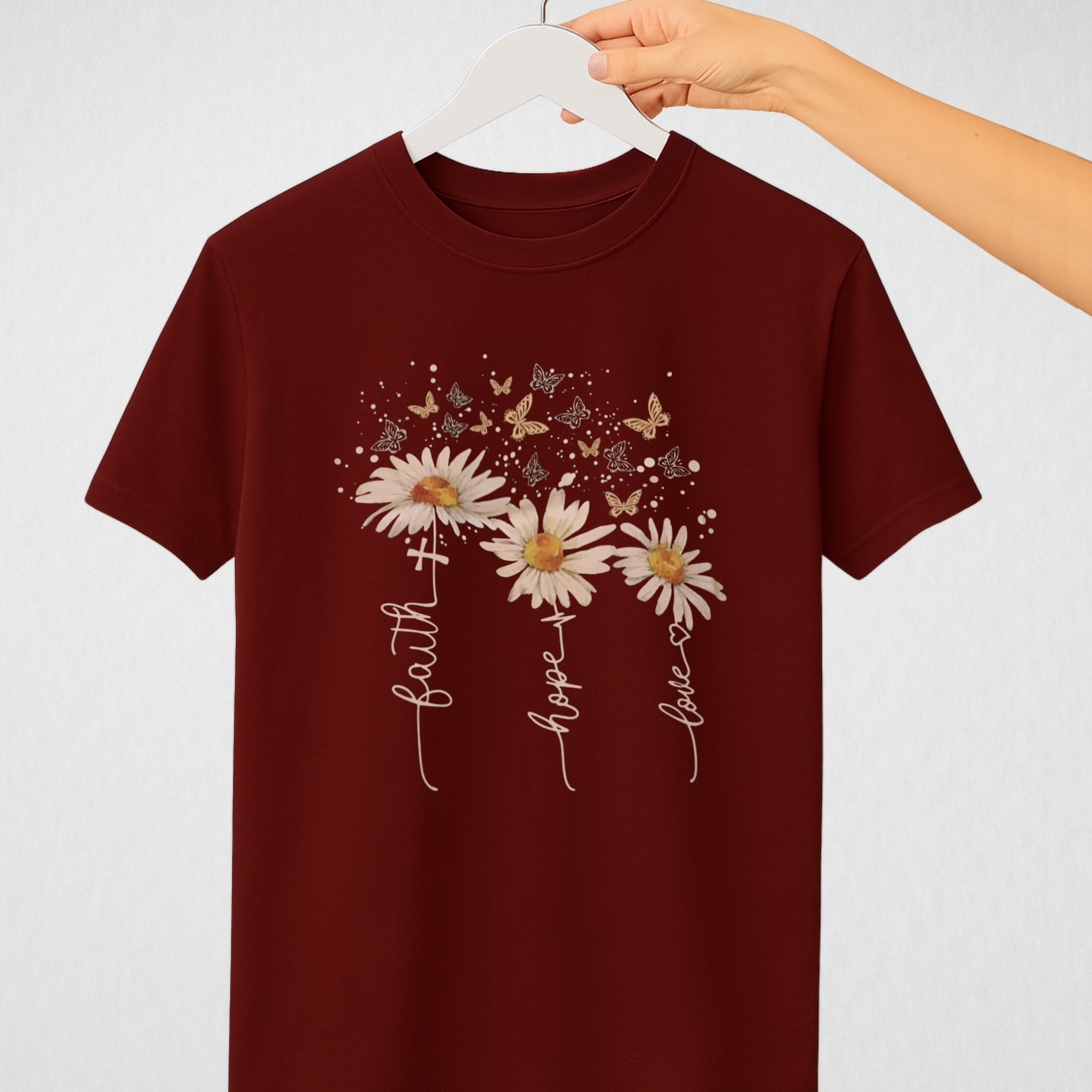 Maroon Women’s Printed Tee – Jersey Fabric, Classic Fit, Everyday Comfort (3701)