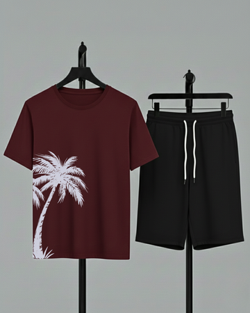Maroon T-Shirt Printed Black Shorts– Comfortable Wear (Code 4746)