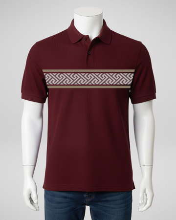 Maroon Stripe Printed Polo T-Shirt – Stylish & Comfortable (Code 4659)