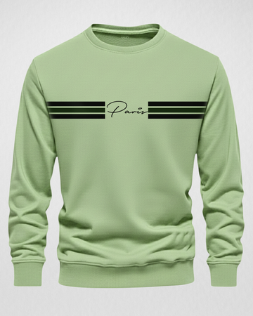 Light Green Paris Strip Men's Printed Sweatshirt – Warm and Stylish Fleece (Code 4582)
