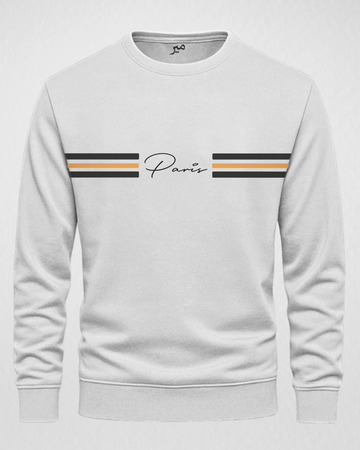 White  Paris Stripes Men's Printed Sweatshirt – Warm and Stylish Fleece (Code 4630)