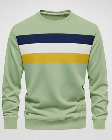 Light Green Stripes Men's Printed Sweatshirt – Warm and Stylish Fleece (Code 4604)
