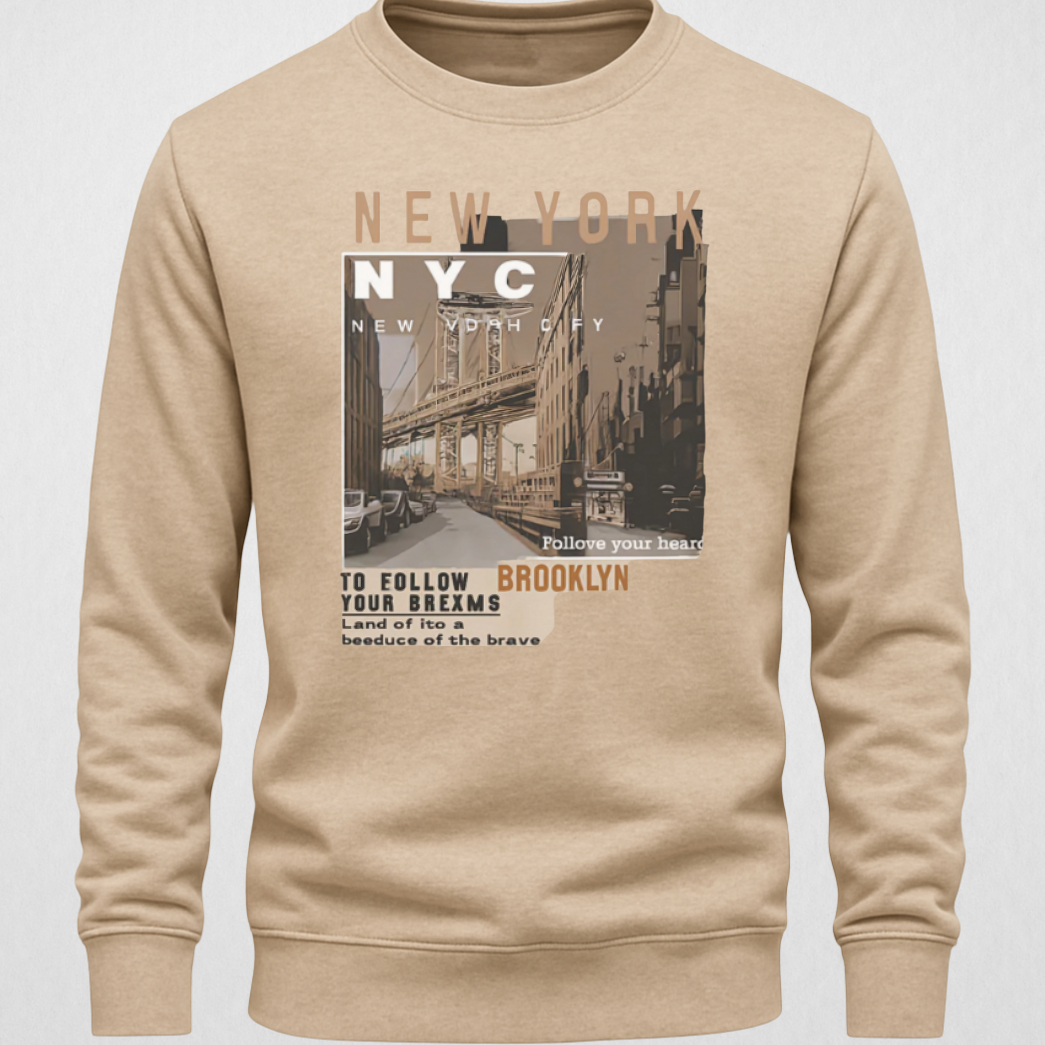Beige Men's Printed Sweatshirt – Warm and Stylish Fleece (3459)