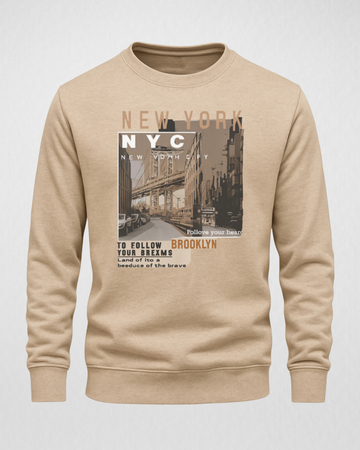 Beige Men's Printed Sweatshirt – Warm and Stylish Fleece (3459)