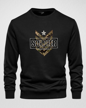 Black Men's Printed Sweatshirt – Warm and Stylish Fleece (3450)
