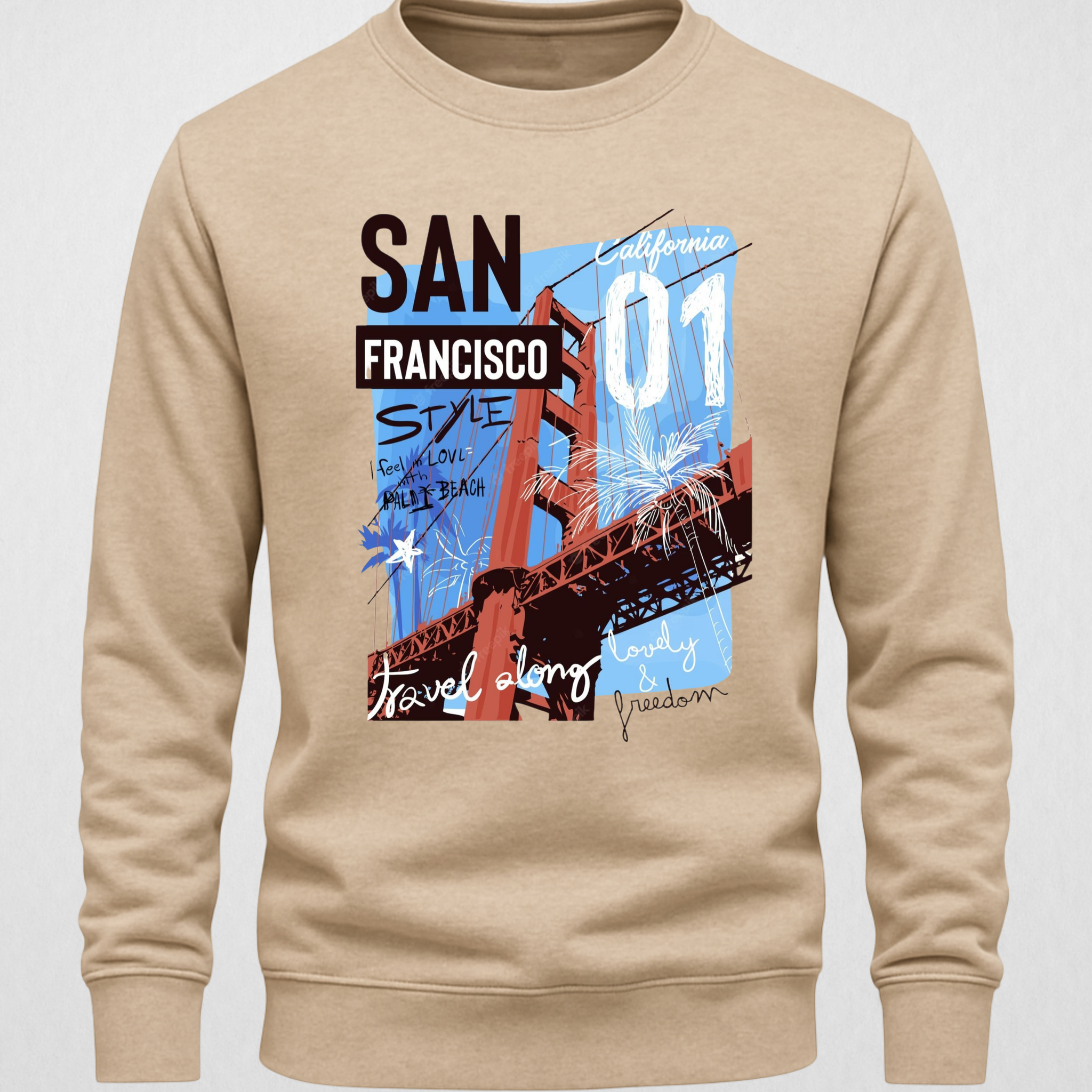 Biege Men's Printed Sweatshirt – Warm and Stylish Fleece (3057)