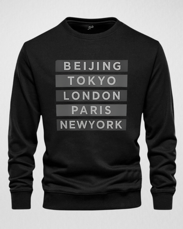 Black Men's Printed Sweatshirt – Warm and Stylish Fleece (3445)