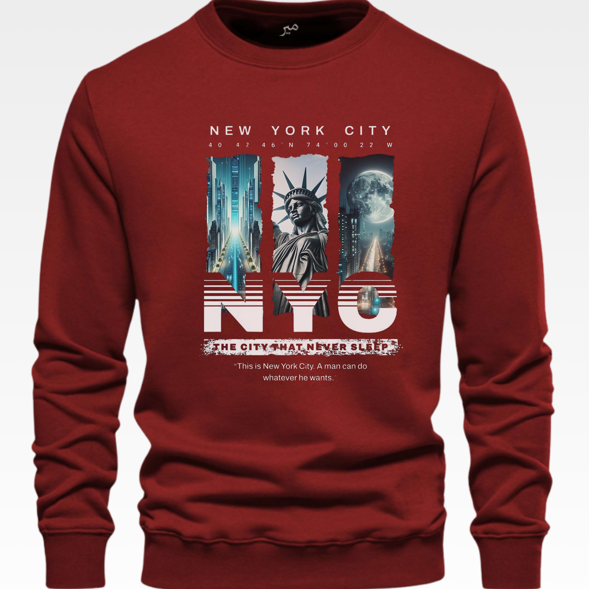 Maroon Men's Printed Sweatshirt – Warm and Stylish Fleece (3456)