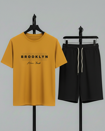 Mustard T-Shirt Printed Black Shorts– Comfortable Wear (Code 4747)