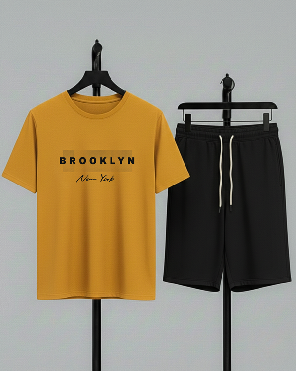 Mustard T-Shirt Printed Black Shorts– Comfortable Wear (Code 4747)