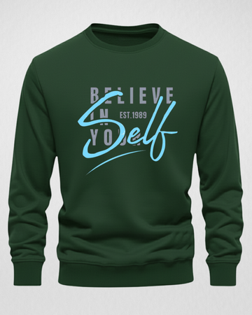 Bottle Green Men's Printed Sweatshirt – Warm and Stylish Fleece (Code 4404)