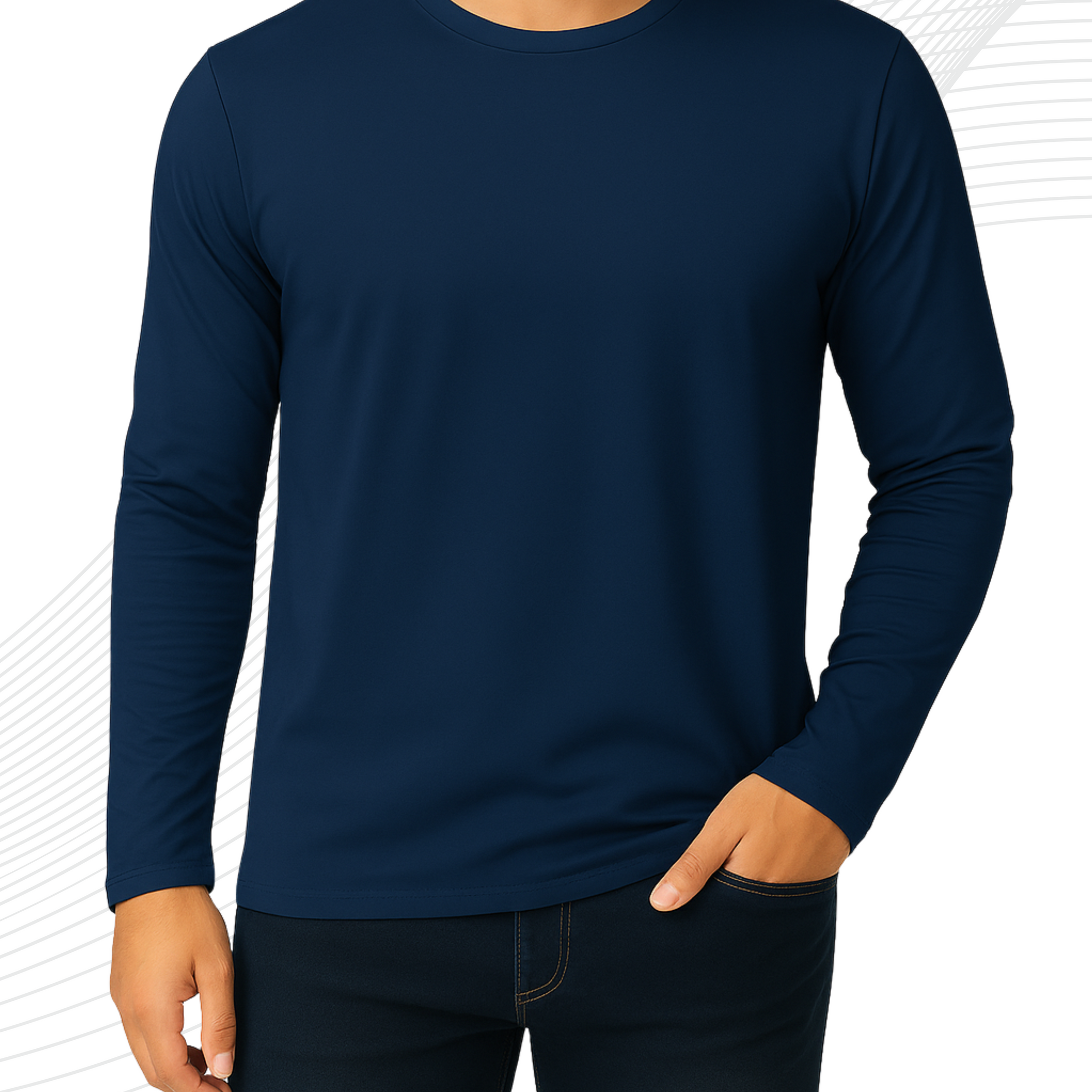 Navy Blue Men’s Full Sleeves Tee – Jersey Fabric, Classic Fit, Everyday Comfort (3552)