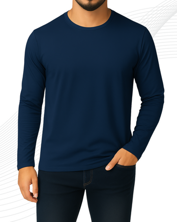 Navy Blue Men’s Full Sleeves Tee – Jersey Fabric, Classic Fit, Everyday Comfort (3552)