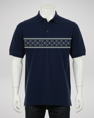 Navy Stripe Printed Polo T-Shirt – Stylish & Comfortable (Code 4663)