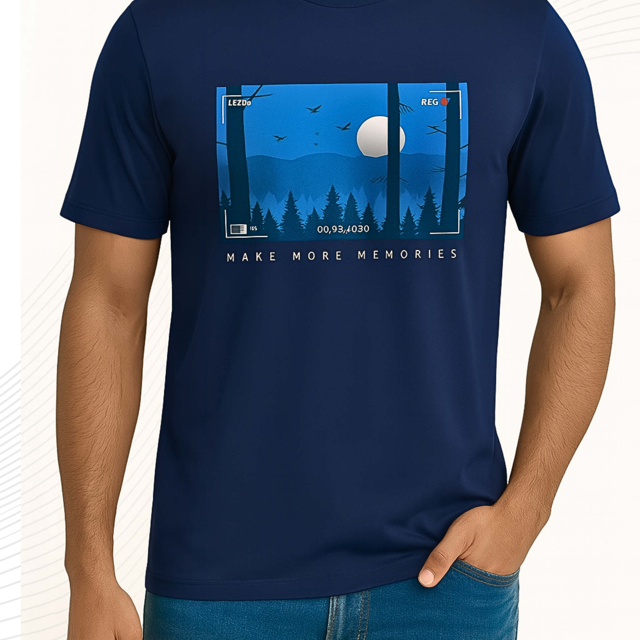 Premium Navy Blue Printed T-Shirt/Tee for Men – Cotton Jersey Fabric (3421)
