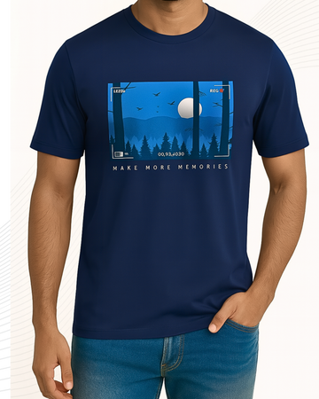 Premium Navy Blue Printed T-Shirt/Tee for Men – Cotton Jersey Fabric (3421)