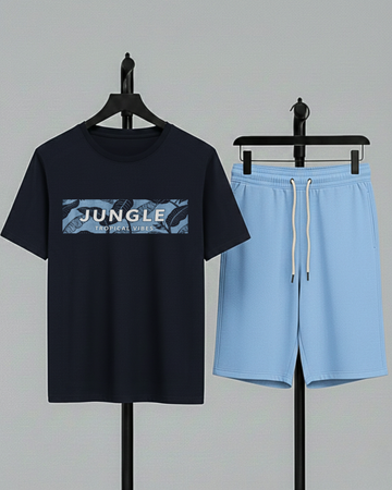 Navy Blue T-Shirt Printed Sky Blue Shorts– Comfortable Wear (Code 4745)