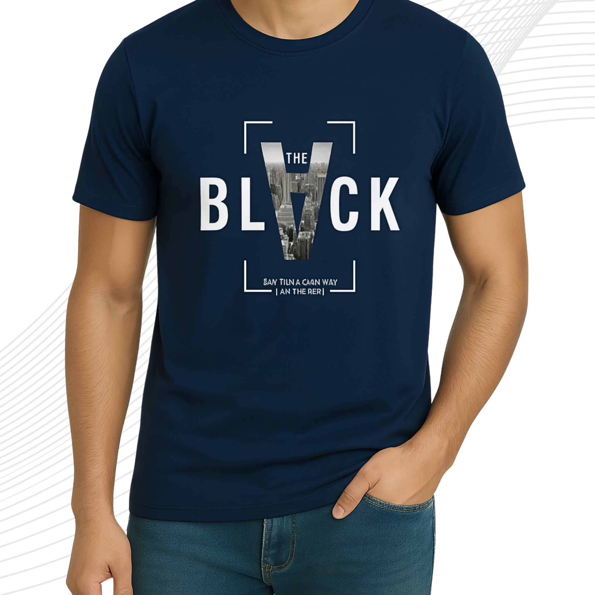 Premium Petroleum Blue Printed T-Shirt/Tee for Men – Cotton Jersey Fabric (3422)