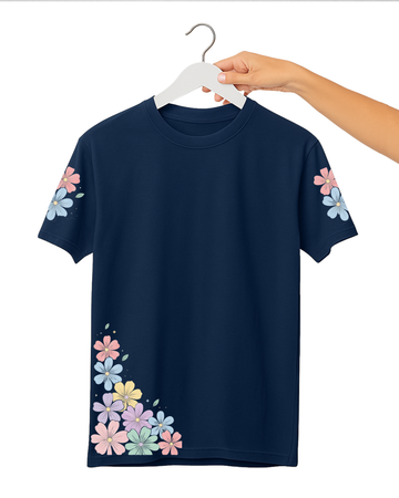 Petroleum blue Women's Spring Garden Graphic Printed Tee – Jersey Fabric, Classic Fit, Everyday Comfort (Code 5060)