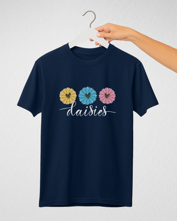Navy Blue Women’s Printed Tee – Jersey Fabric, Classic Fit, Everyday Comfort (3720)