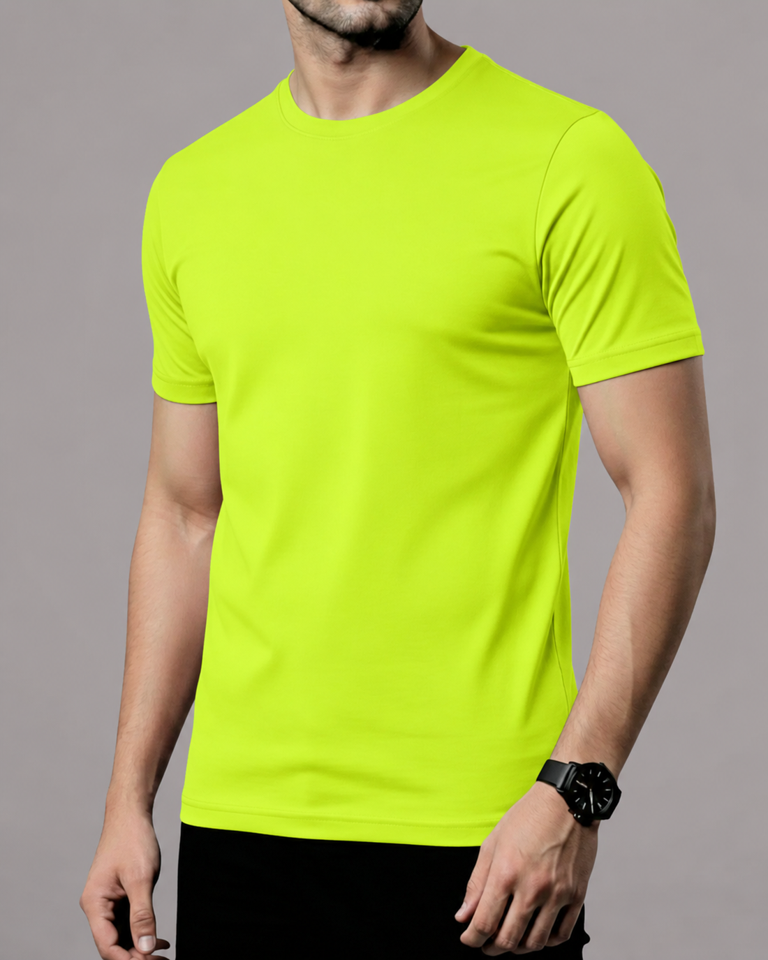 Neon Green Hs Tshirt crew neck T-shirt for men