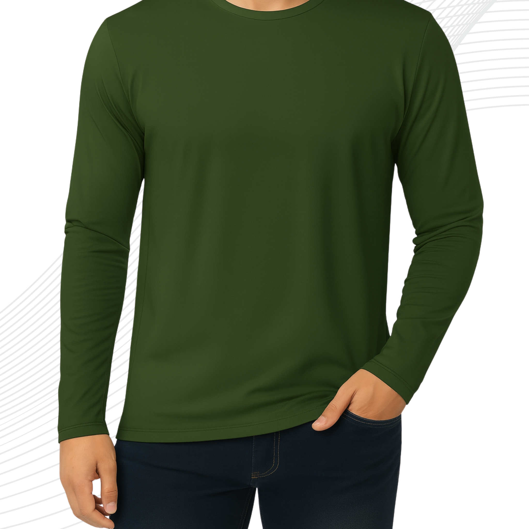 Olive Men’s Full Sleeves Tee – Jersey Fabric, Classic Fit, Everyday Comfort (3550)