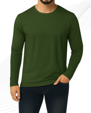Olive Men’s Full Sleeves Tee – Jersey Fabric, Classic Fit, Everyday Comfort (3550)