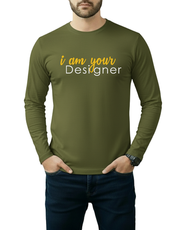 Olive Printed Men’s Full Sleeves Tee – Jersey Fabric, Classic Fit, Everyday Comfort (Code 4280)