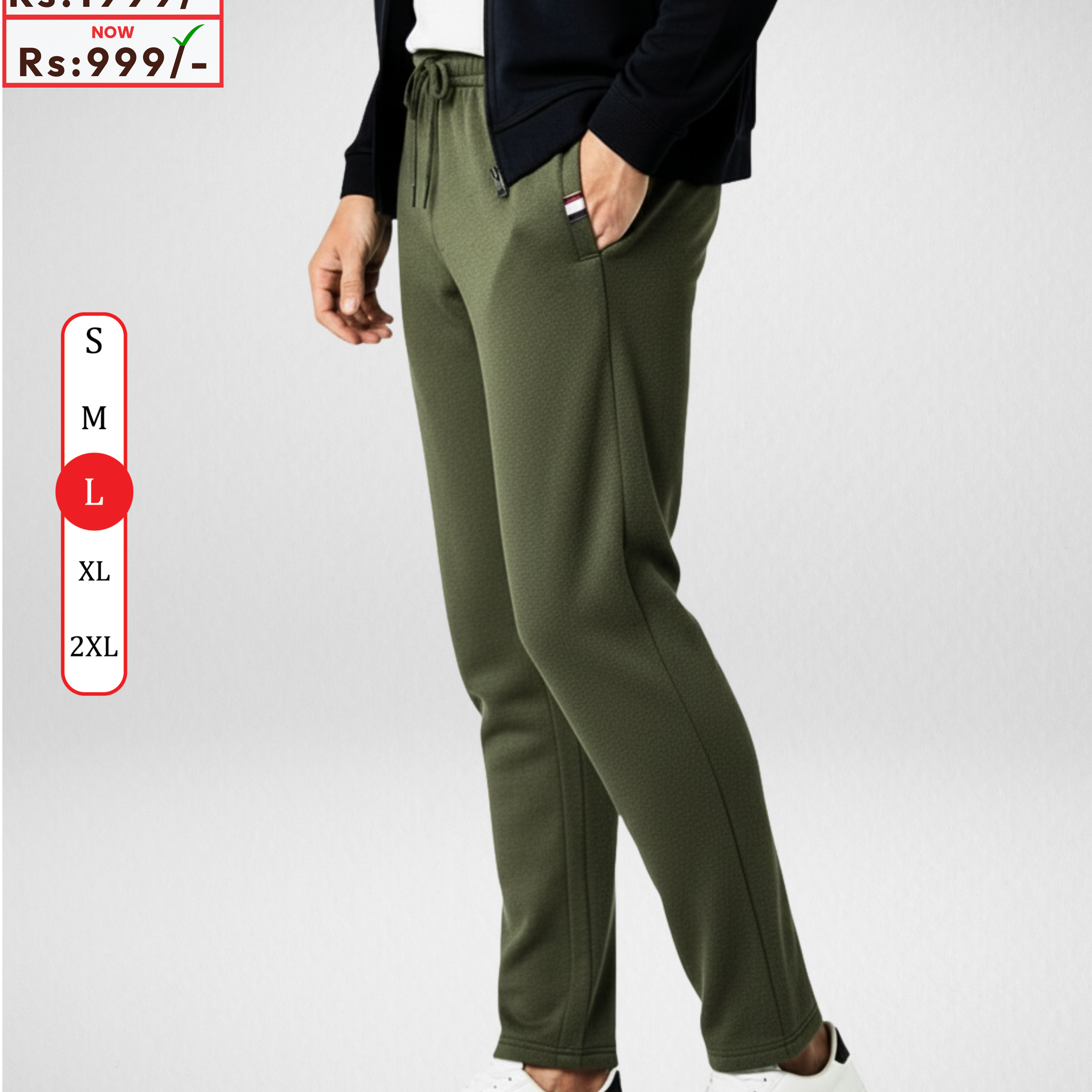 Only LARGE Size – Olive Men's Trousers – Comfortable Trousers (Code 4357)