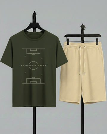 Olive T-Shirt Printed Cream Shorts– Comfortable Wear (Code 4744)