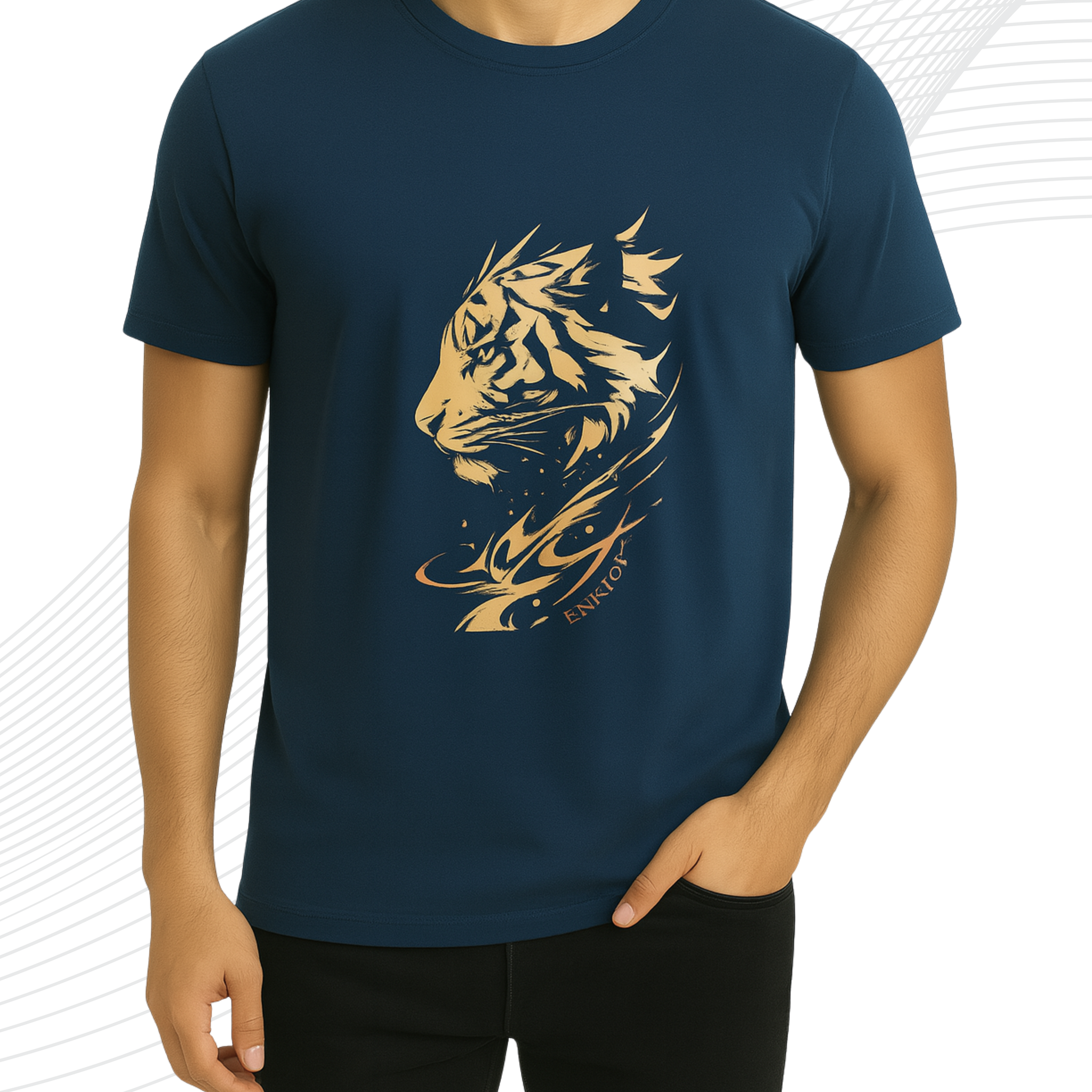 Premium Navy Blue Printed T-Shirt/Tee for Men – Cotton Jersey Fabric (3430)