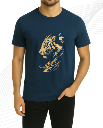 Premium Navy Blue Printed T-Shirt/Tee for Men – Cotton Jersey Fabric (3430)