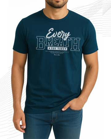 Petroleum Blue Every Breath T-Shirt/Tee for Men – Cotton Jersey Fabric (Code 5171)