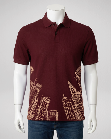 Maroon Downtown Tower Printed Polo T-Shirt – Stylish & Comfortable (Code 4973)