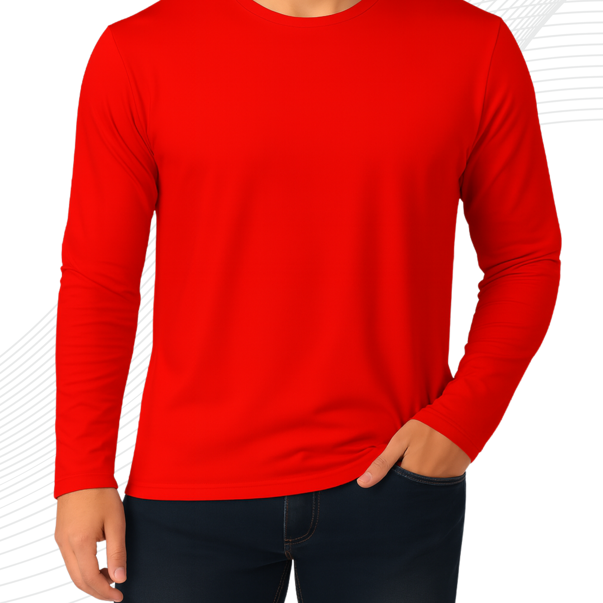 Red Men’s Full Sleeves Tee – Jersey Fabric, Classic Fit, Everyday Comfort (3551)