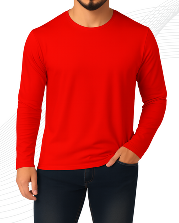 Red Men’s Full Sleeves Tee – Jersey Fabric, Classic Fit, Everyday Comfort (3551)
