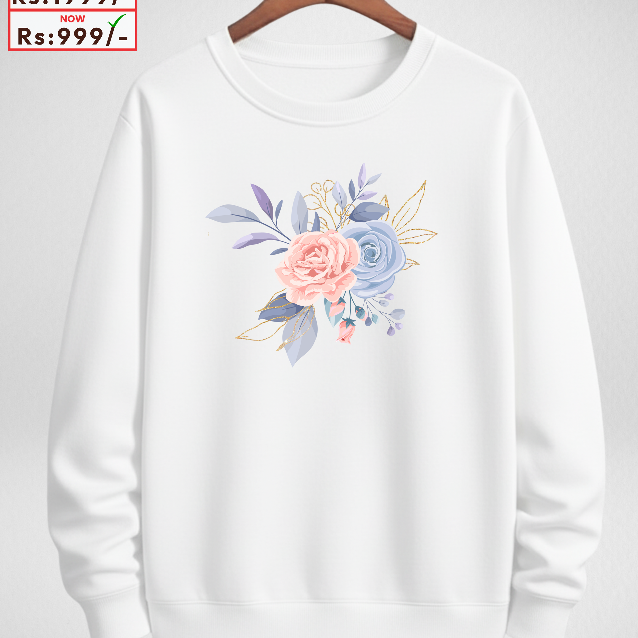 Only LARGE Size – White Printed Sweatshirt (Code 4118)