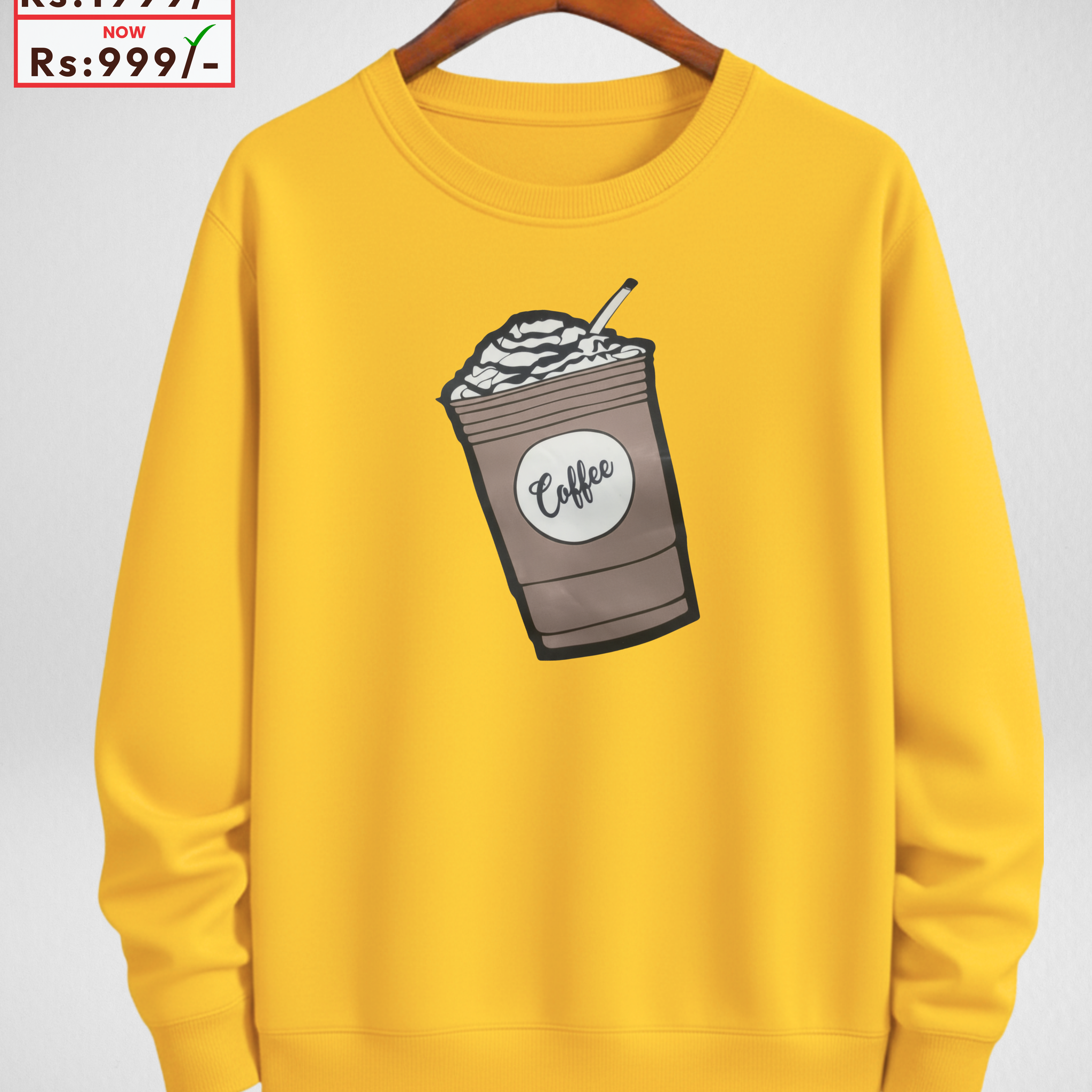 Only LARGE Size – Yellow Printed Sweatshirt (Code 4122)