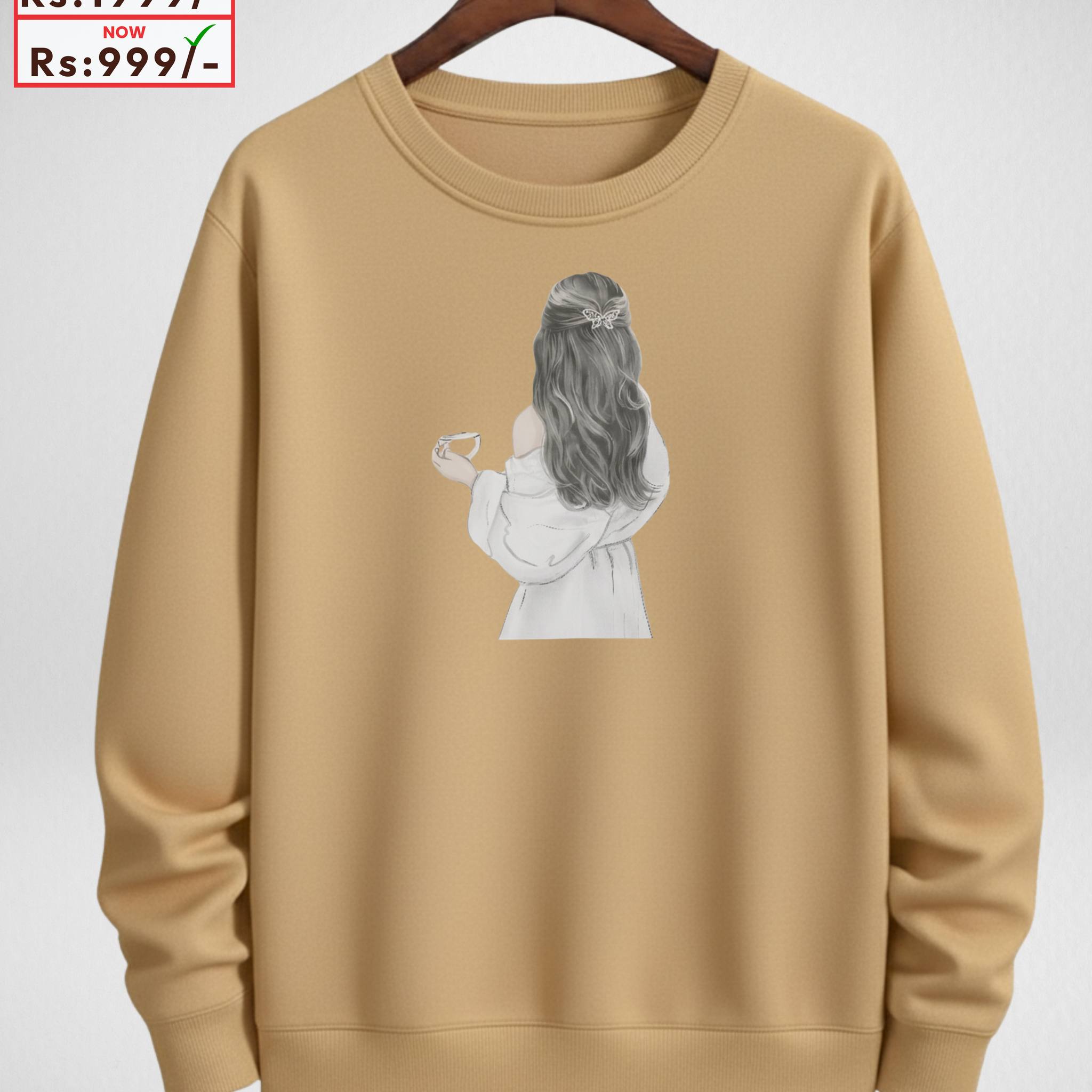 Only LARGE Size – Beige Printed Sweatshirt (Code 4124)