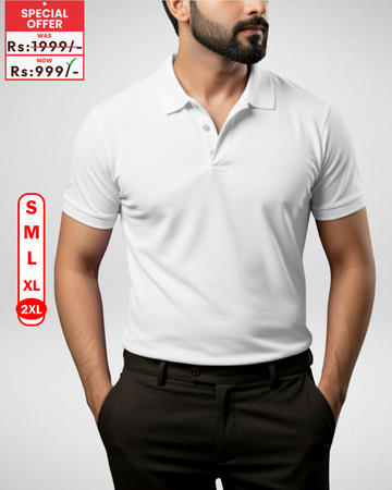 Only XXL Size – White Polo TShirt – Premium Quality Pique Fabric (Code 4125)