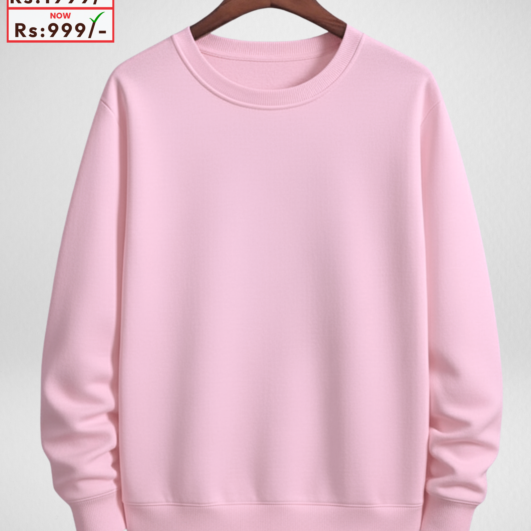 Only LARGE Size – Pink Basic Sweatshirt (Code 4135) (22 Chest x27 Lenght)