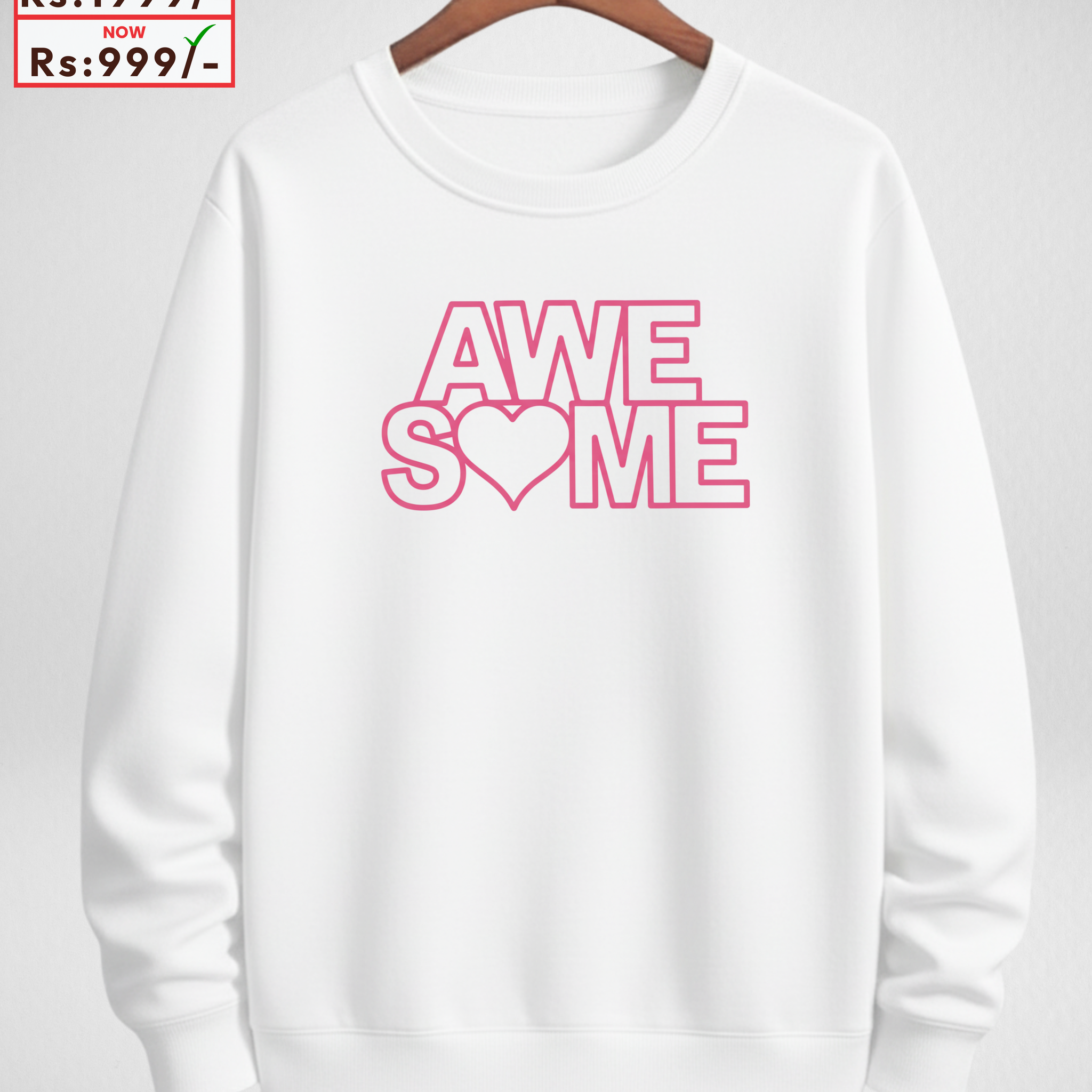 Only Medium Size – White Awesome Printed Soft and Warm Sweatshirt (Code 4155)