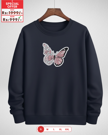 Only Small Size – Navy Blue Printed Sweatshirt – Warm and Stylish Fleece (Code 4236)